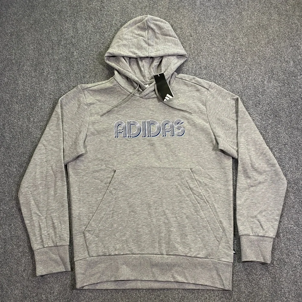 Adidas 3D Retro 70s Striped Logo Hoodie Adult L Gray Spell Out Disco Groovy NWT